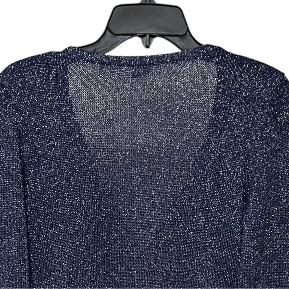 Ann Taylor holiday navy blue metallic threaded cardigan sweater women’s Small - Picture 5 of 11